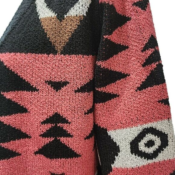 Tribal Western Boho Print Black Pink Oversized‎ Cardigan Lightweight Coat Size M - Picture 6 of 16